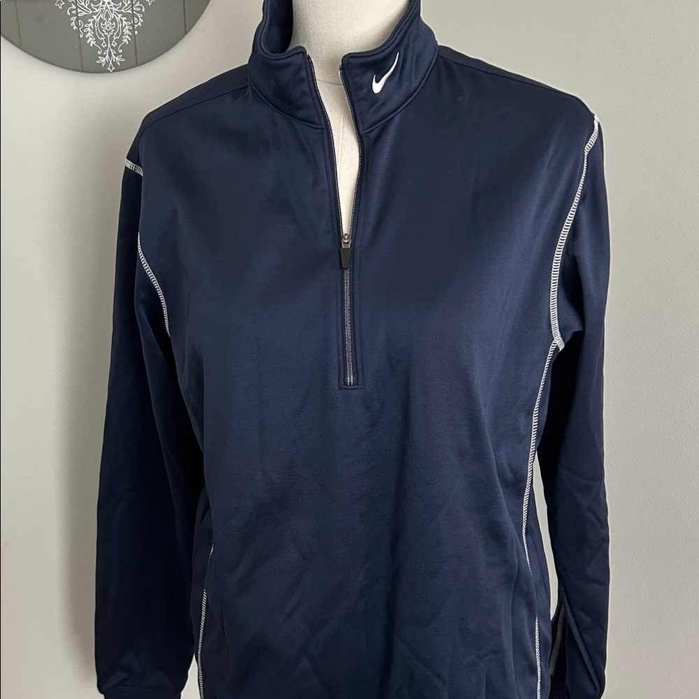 Nike Golf Therma-Fit Pullover 1/4 Zip Long Sleeve Blue White Stitching Accents